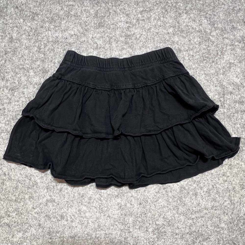 Total Girl Black Ruffled Skort Youth Small 7/8 Tiered Cotton Skirt Shorts